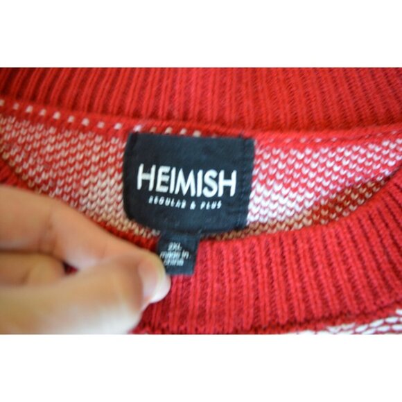 Heimish Red White Heart Knit Cozycore Sweater Women's Size 2XL Winter Casual - Picture 3 of 6